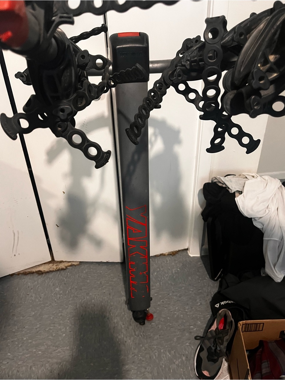 Yakima Gray & Red Bike Rack for vehicle. 4 bike capacity